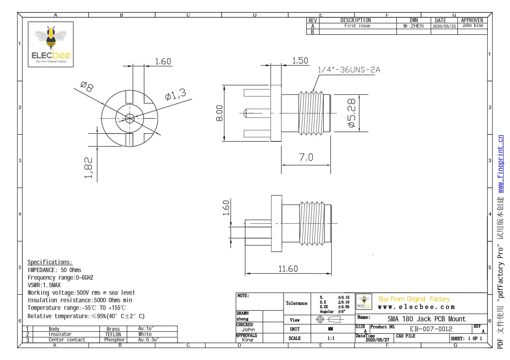 For Sale SMA Connector Straight Female for PCB Mount